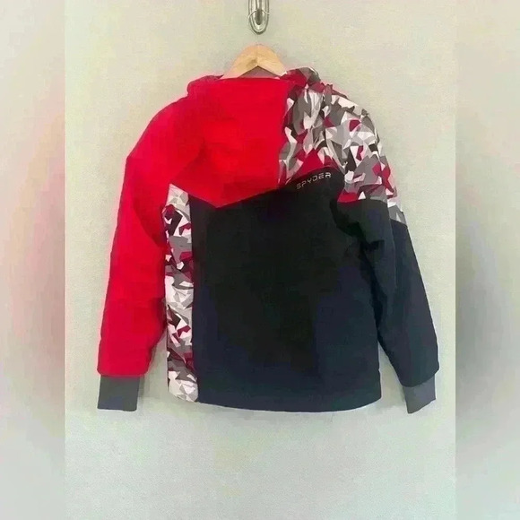 Spyder Red/White/Black Geometric Pattern Ski Coat Kids Size 14 - Picture 11 of 16